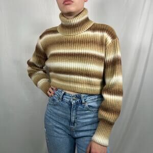 Cider Cropped Turtleneck Brown Ombre Striped Sweater Size Medium
